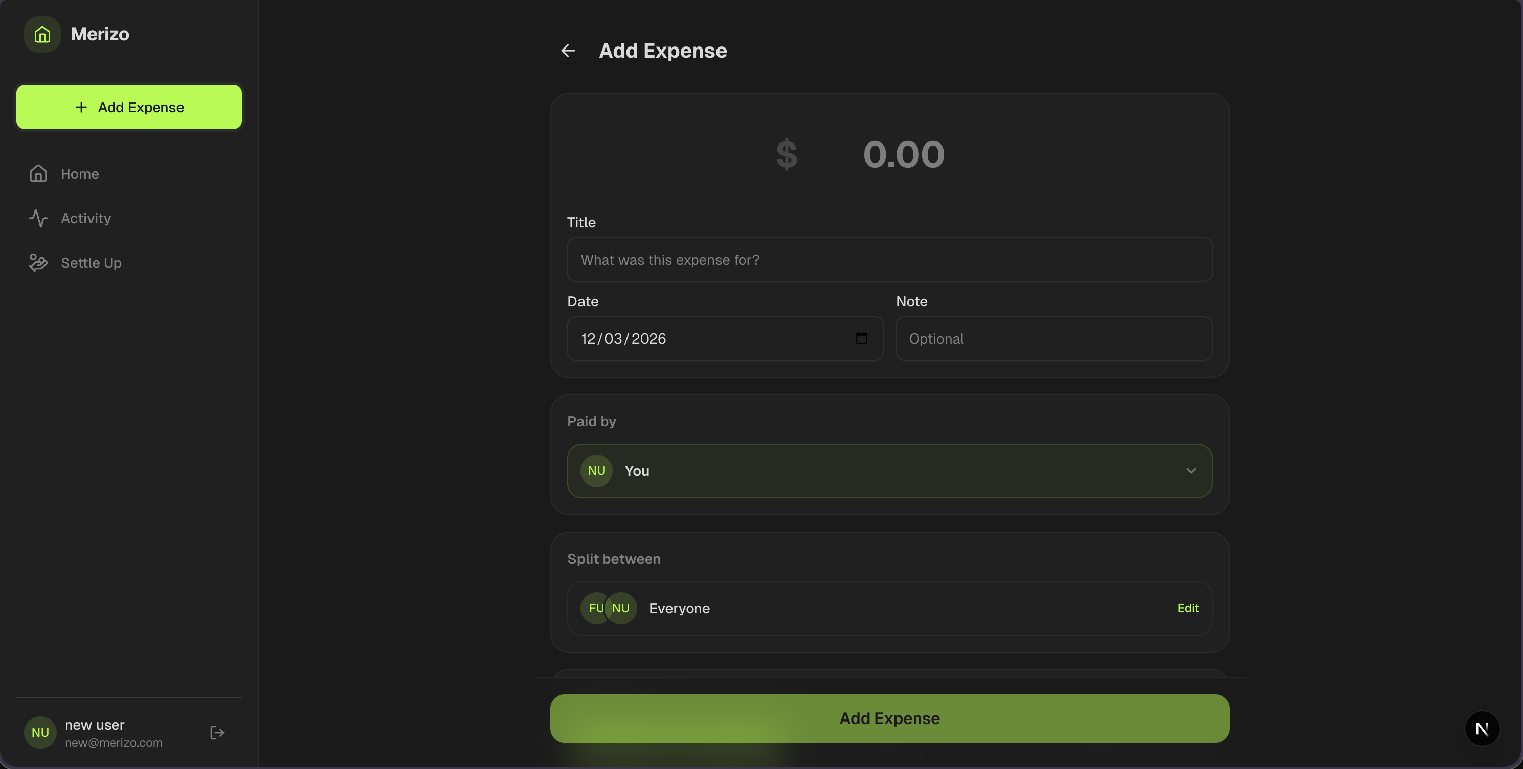 Add expense form