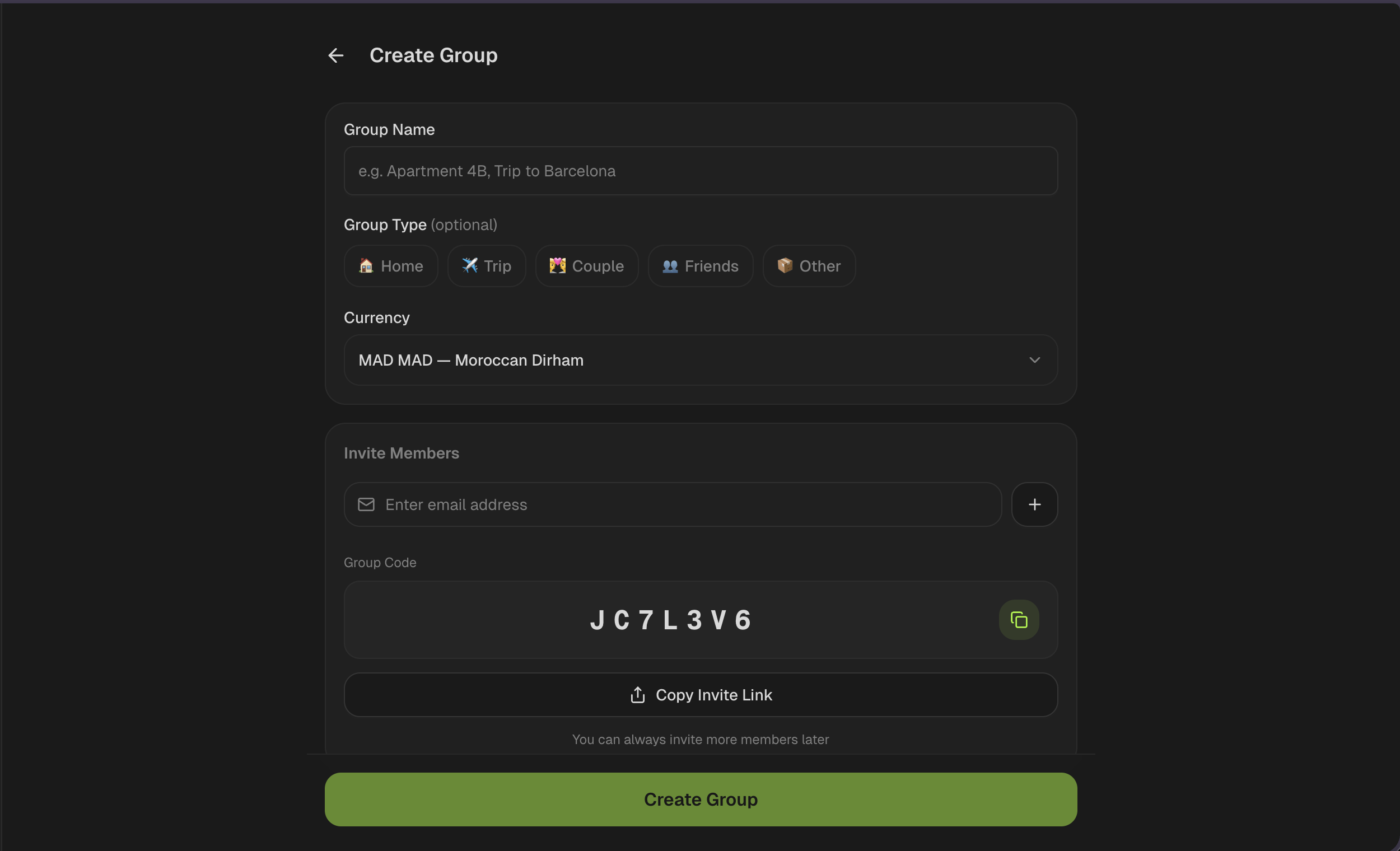Create group form