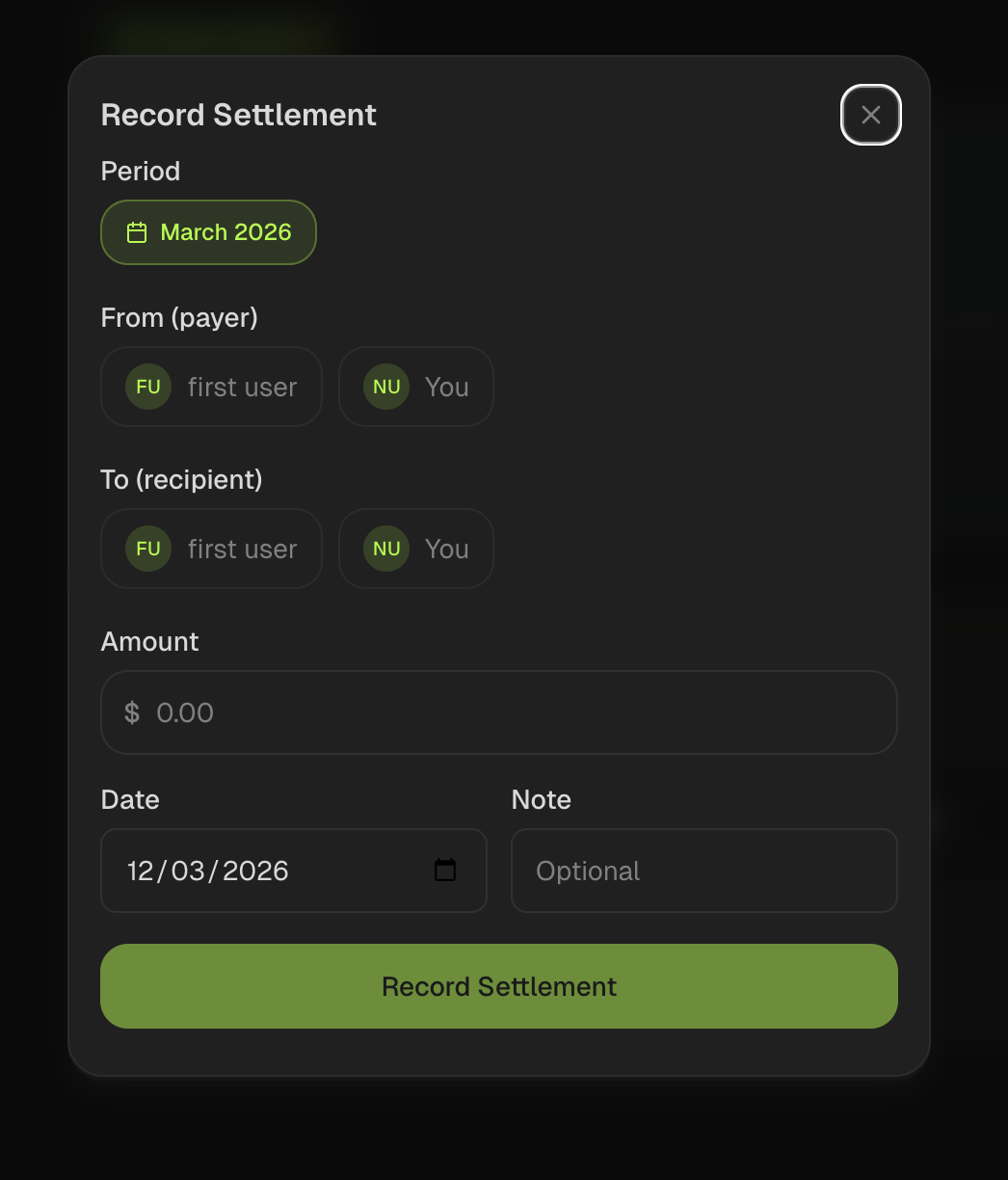 Record custom settlement